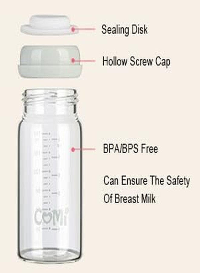 COMI Wide Neck Glass Breastmilk Collection n Storage Bottle, 4 Packs, 6oz with Screw Ring Sealing Disk; Re-markable Sealing Disc. BPA Free, Fits Breast Pumps & Nipples (4 Gray Lids) - Image 3